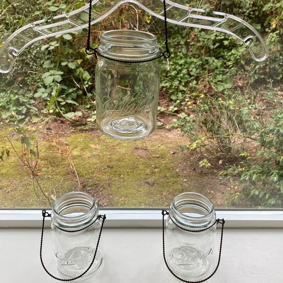 Set Of Three Beautiful Vintage Clear Glass Twisted Metal Hanging Lanterns, Vases - Picture 9 of 13